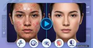 Before and after portrait with Photoshop action play button