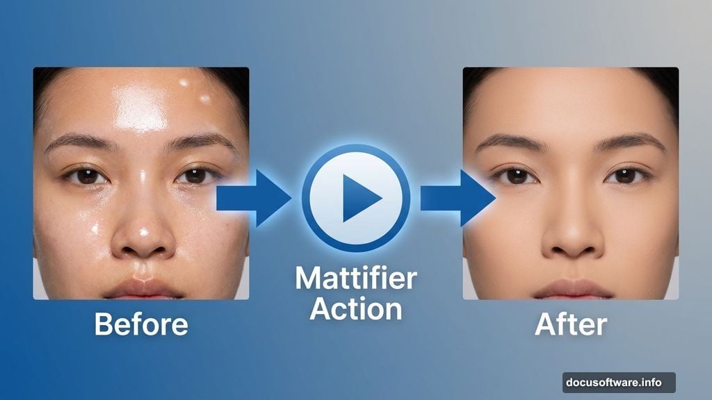 Mattifier action reduces shine without darkening skin tone in portraits