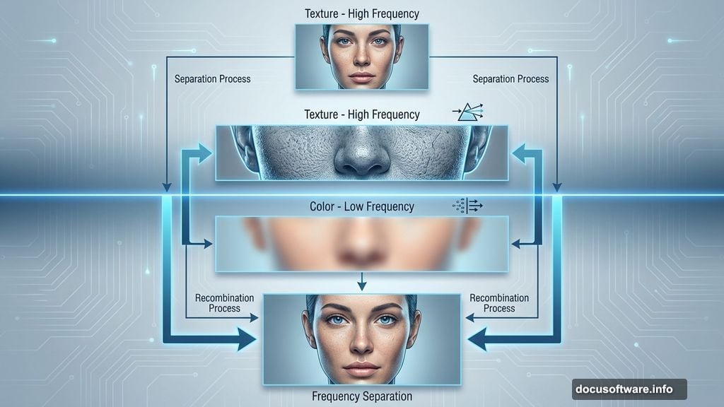 Frequency separation separates color information from texture for skin airbrushing