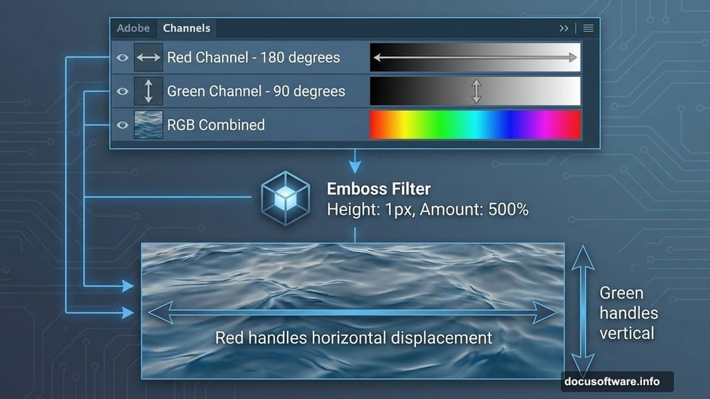 Red channel handles horizontal displacement while Green handles vertical distortion