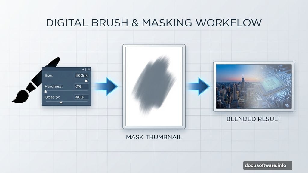 Layer masking technique with soft brush creates seamless sky transitions