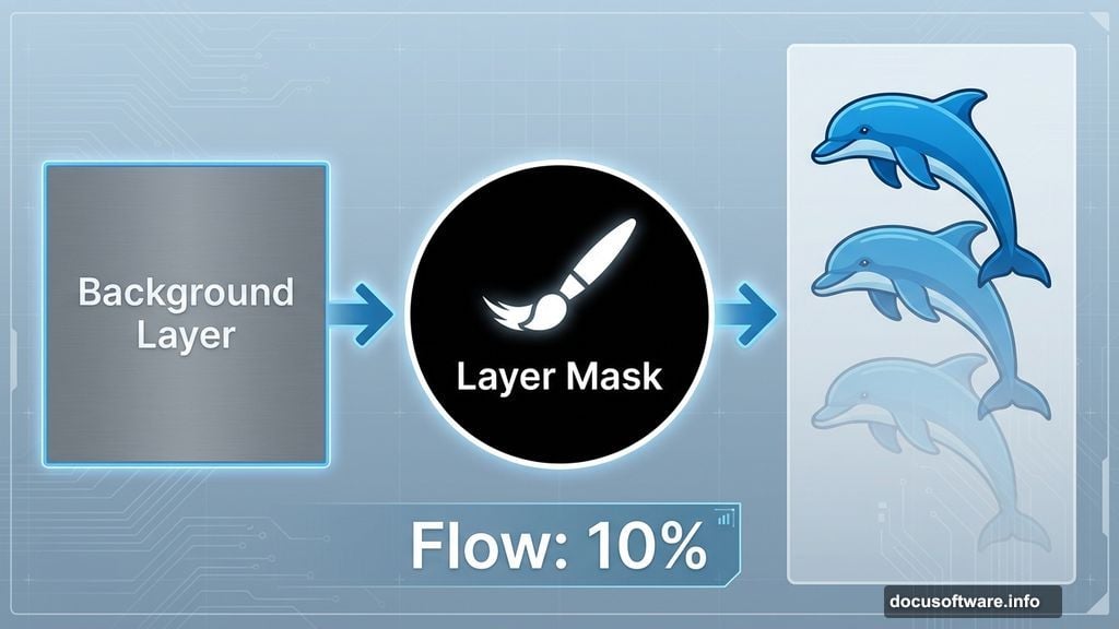 Layer mask with soft brush creates gradual fade effect