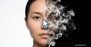 Portrait photo transforming into artistic smoke effect in Photoshop tutorial