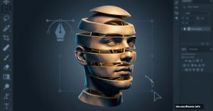 Surreal portrait with head sliced into stacked horizontal layers