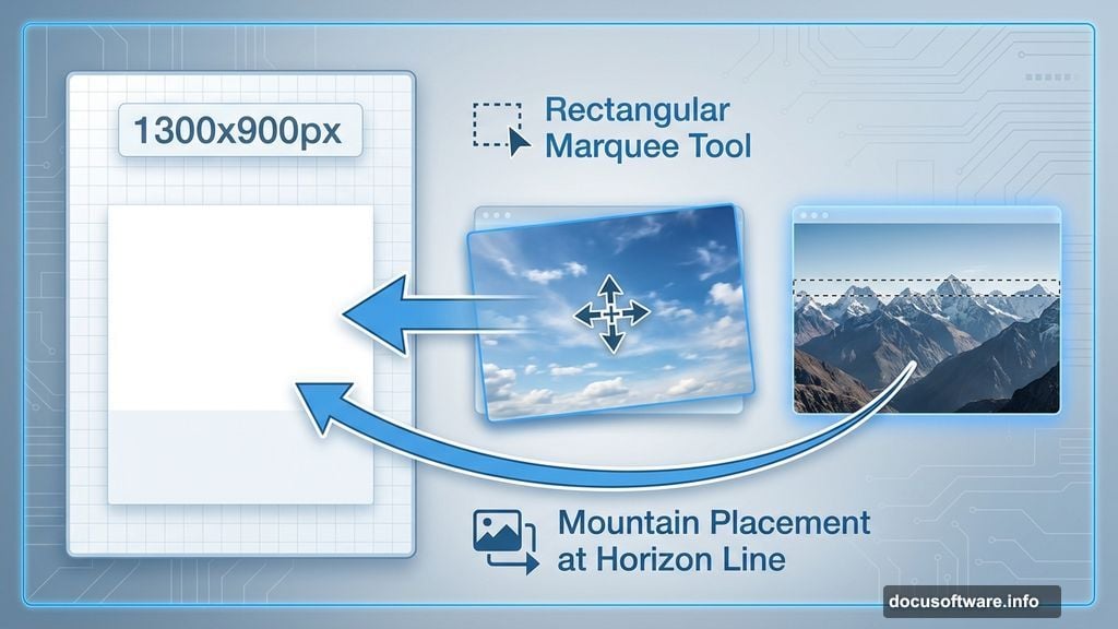 Building sky foundation and layering distant mountains with selection tools