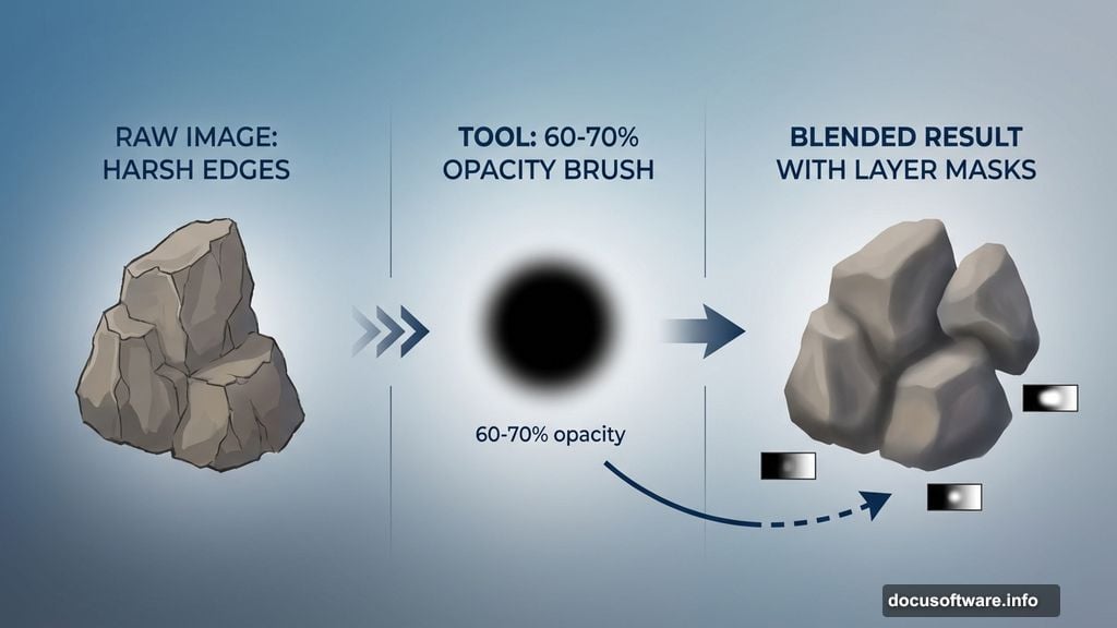 Blending multiple rock formations using layer masks and soft brush