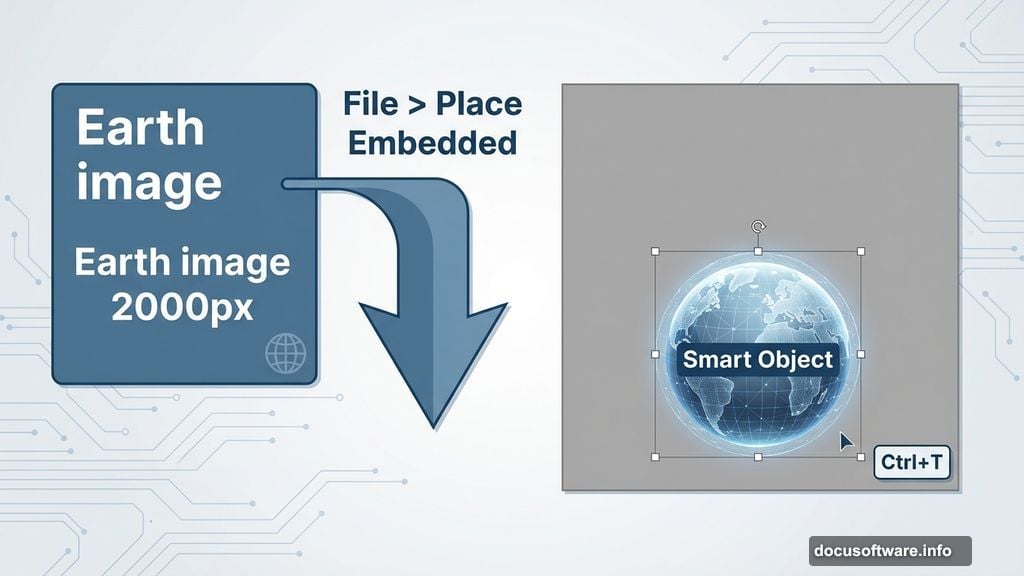 Placing Earth photo as Smart Object in Photoshop canvas