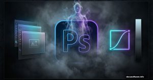 Photoshop logo with ghostly figure demonstrating dark atmospheric photo manipulation