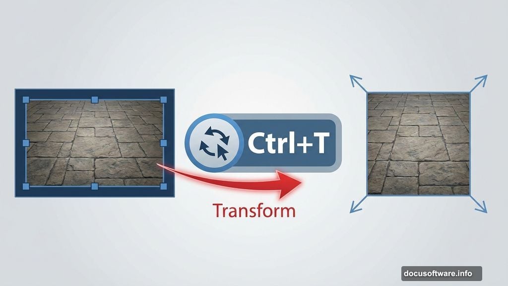Transform tool resizes stone floor image to fit canvas perfectly