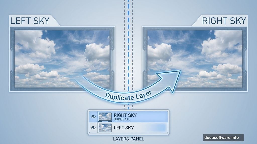 Duplicate sky layer and position to create seamless composite