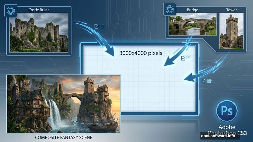 Creating complete fantasy environment from ordinary stock photos in Photoshop