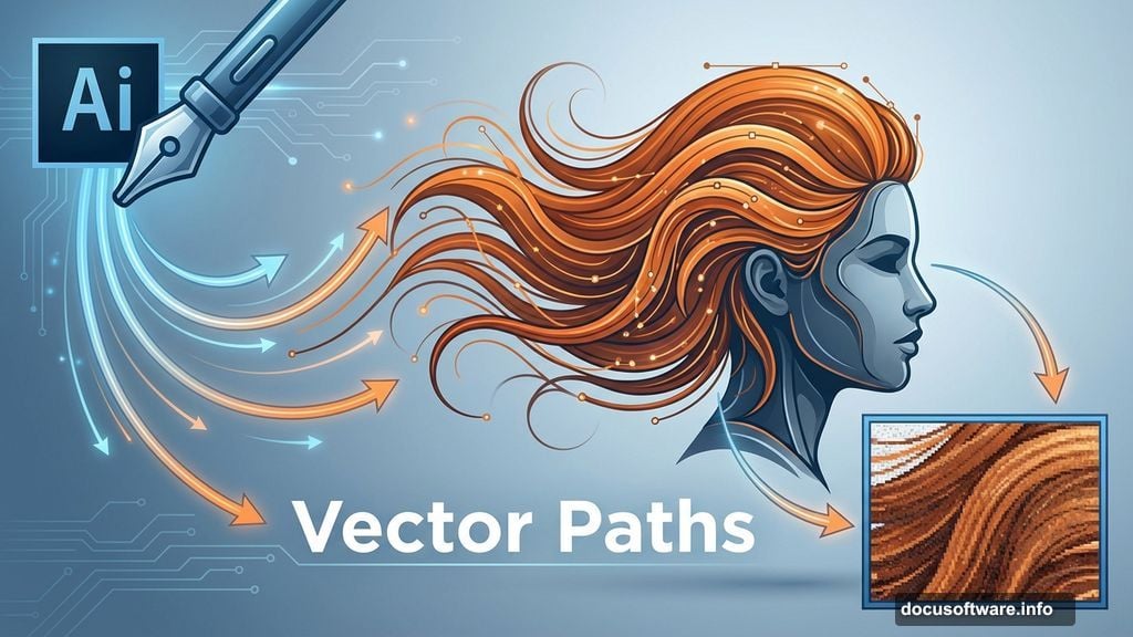 Use Pen Tool to trace flowing hair strands as smooth vector paths