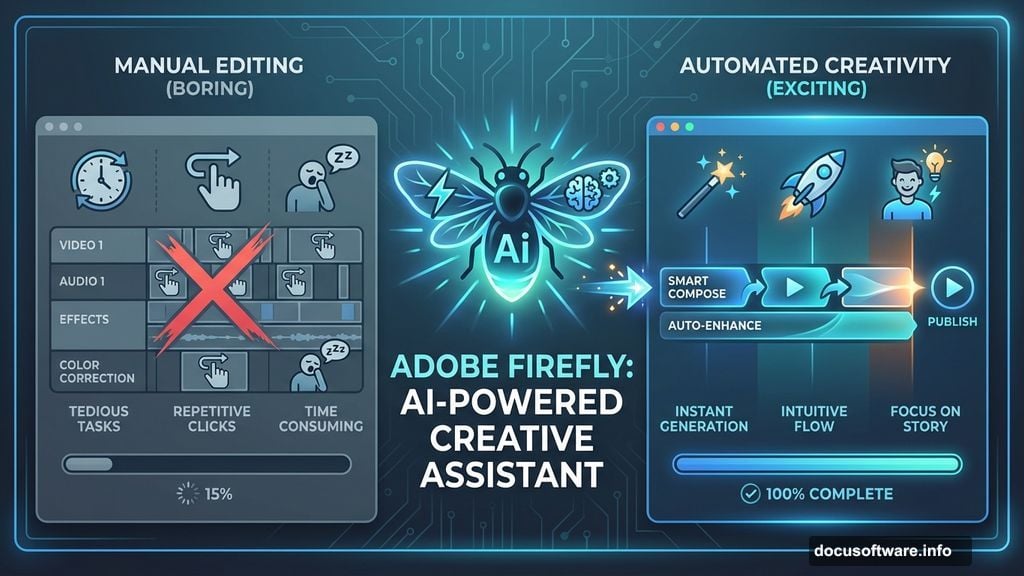 Modern minimalist illustration 2 for: Adobe Firefly Just Killed the Most Boring Part of Video Editing