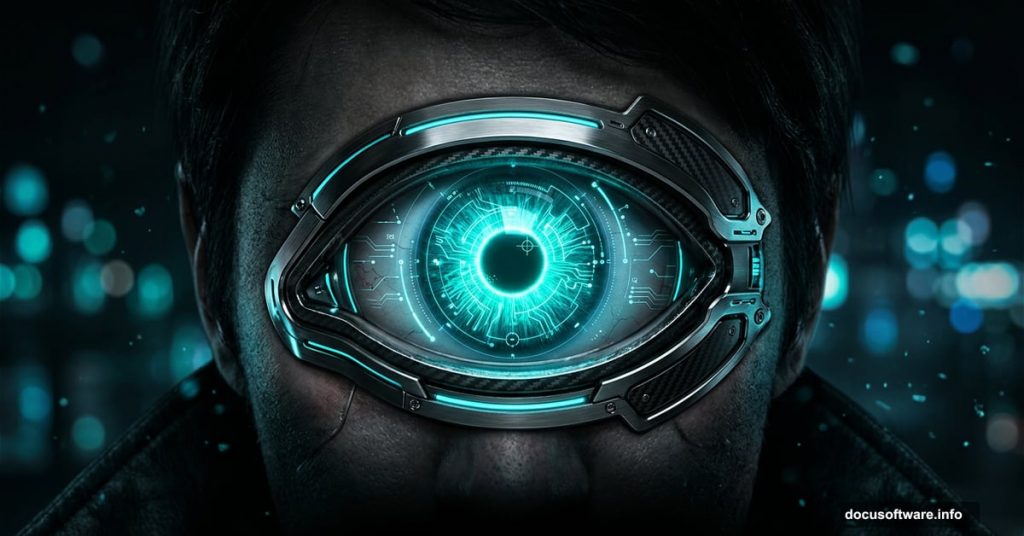 Cyberpunk glowing blue-green cyber eye Deus Ex Photoshop tutorial