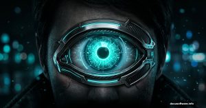 Cyberpunk glowing blue-green cyber eye Deus Ex Photoshop tutorial