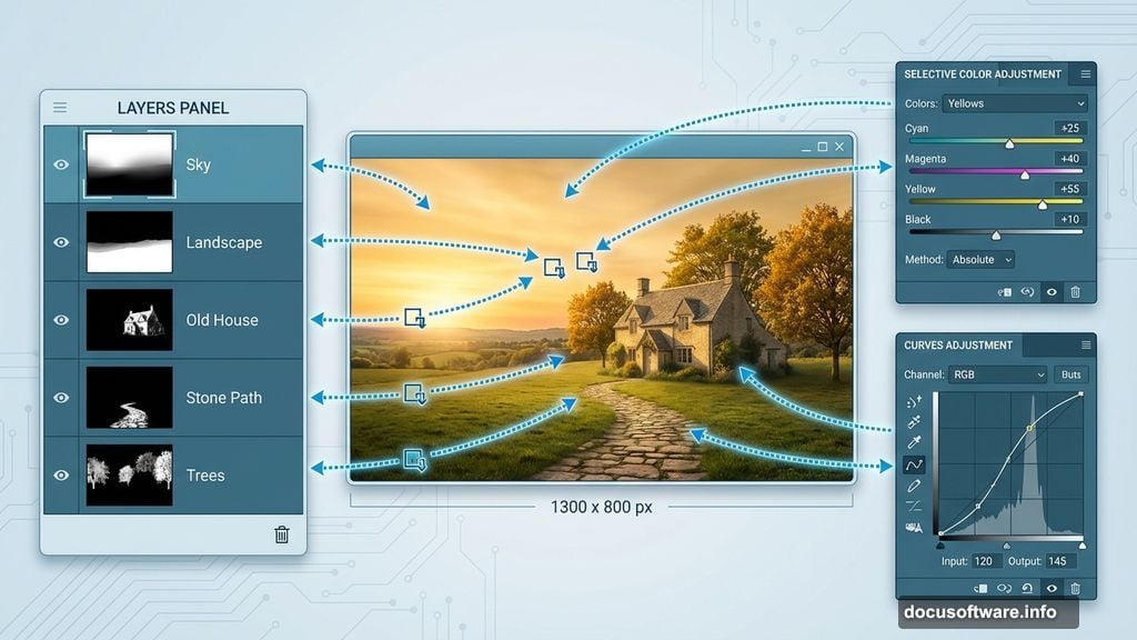 Selective Color and Curves adjustment layers applied per layer with Clipping Mask