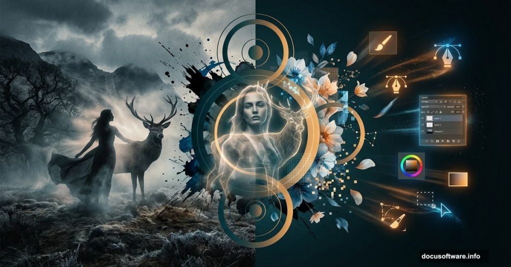 Moody matte portrait composite blending photography and digital illustration