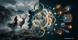 Moody matte portrait composite blending photography and digital illustration