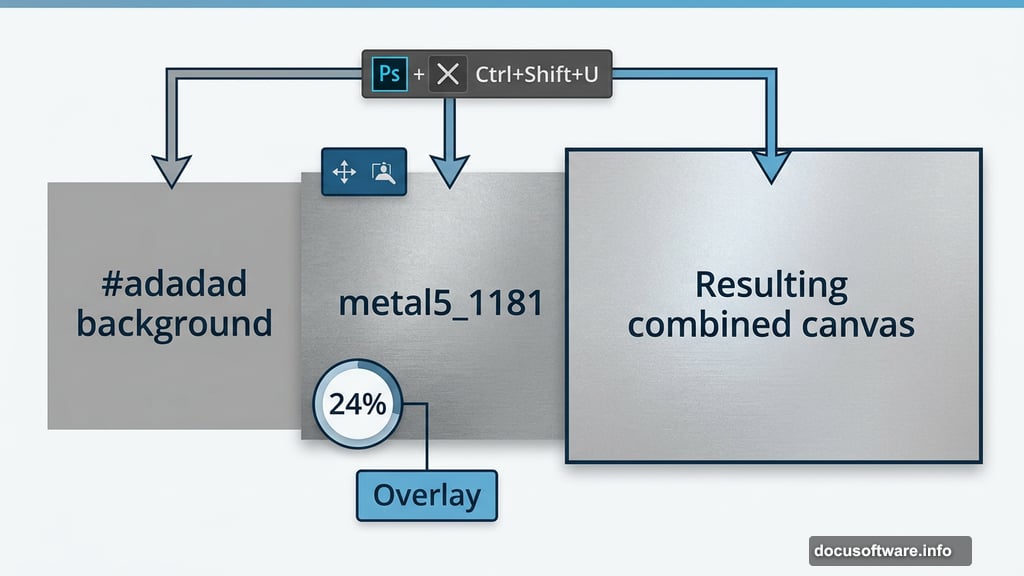 Desaturated metal texture at 24% opacity set to Overlay blend mode