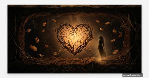 Surreal glowing branch heart in a dark underground Photoshop scene