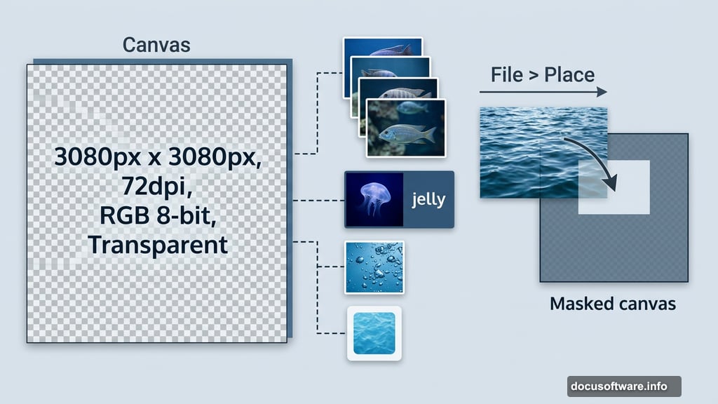 Surreal library aquarium canvas setup with jellyfish and water resources