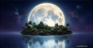 Surreal tropical island scene with giant glowing moon in Photoshop