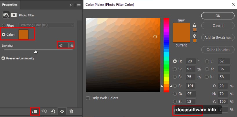 Photo Filter adjustment layer at 40% opacity creates blue-hour atmosphere