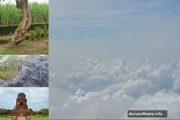 Three layered sky photos build depth and atmosphere on Photoshop canvas