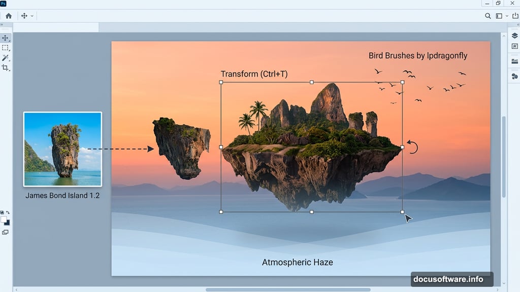 James Bond Island stock photo transformed into Avatar-style floating landmass