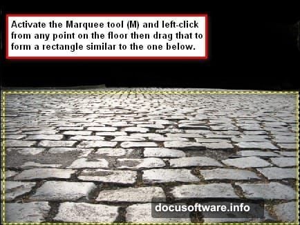 Build foundation layer with stone floor texture using Marquee tool