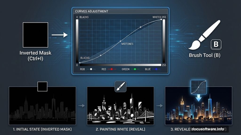 Curves adjustment layer with inverted mask for selective lighting control