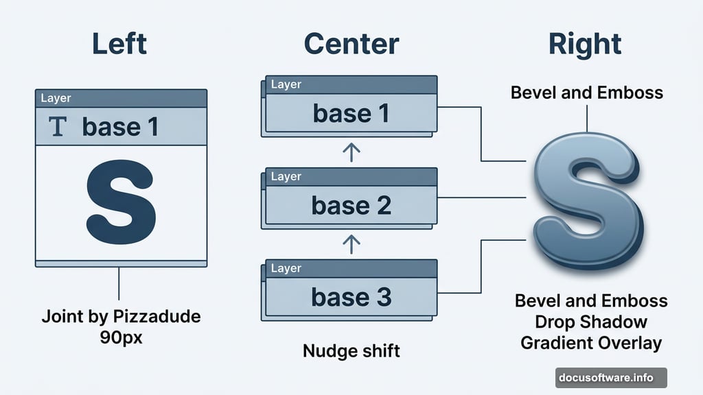 Three stacked base layers with bevel, gradient, and drop shadow applied
