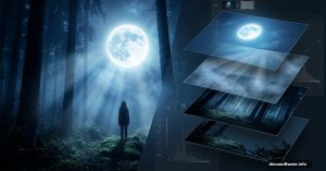 Fantasy moonlit forest scene built layer by layer in Photoshop