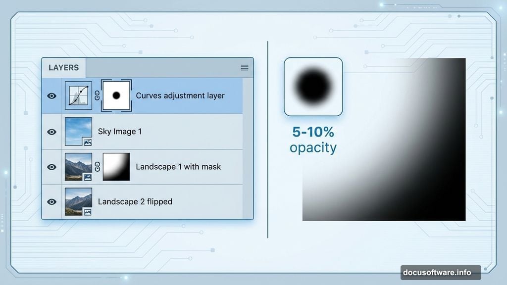 Layer masks and Curves adjustment create dreamlike blending transitions