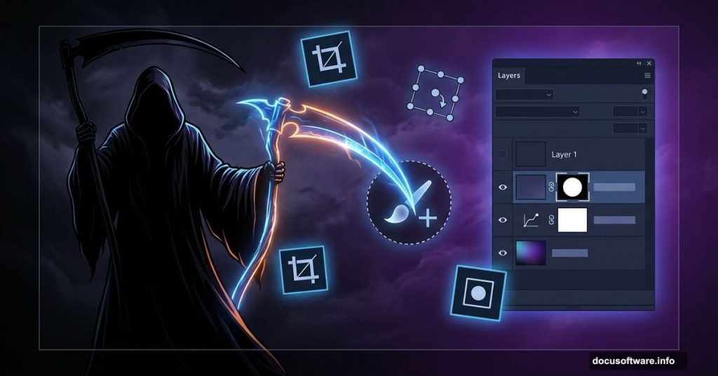 Grim Reaper silhouette merging with Photoshop tools and layer masks