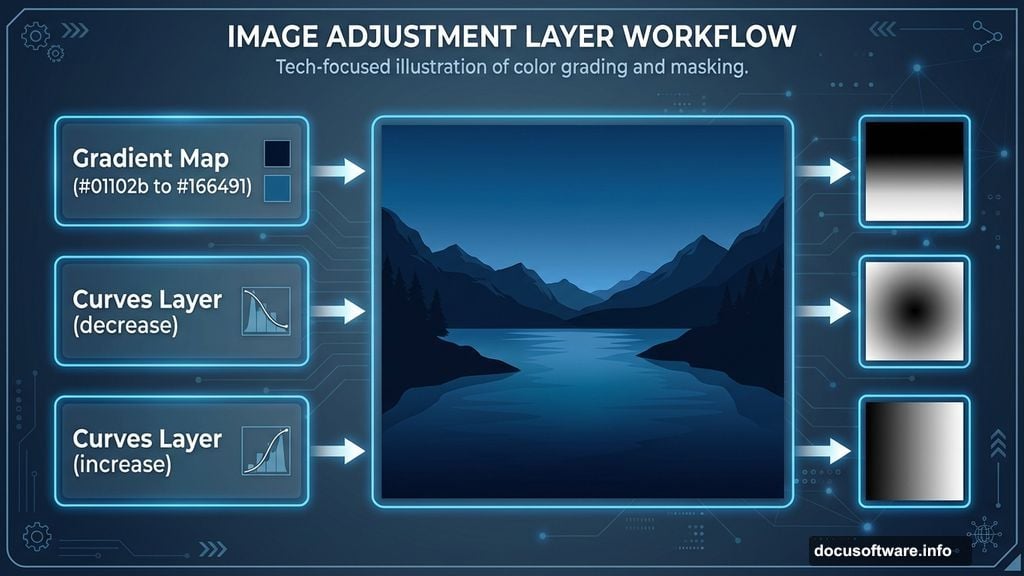Adjustment layers with Gradient Map and Curves create fantasy atmosphere