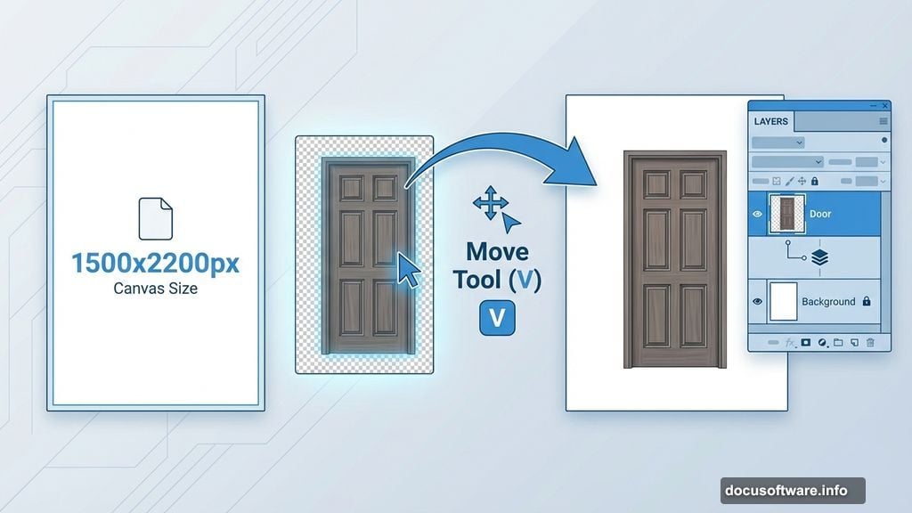 Drag door onto canvas using Move Tool in Photoshop