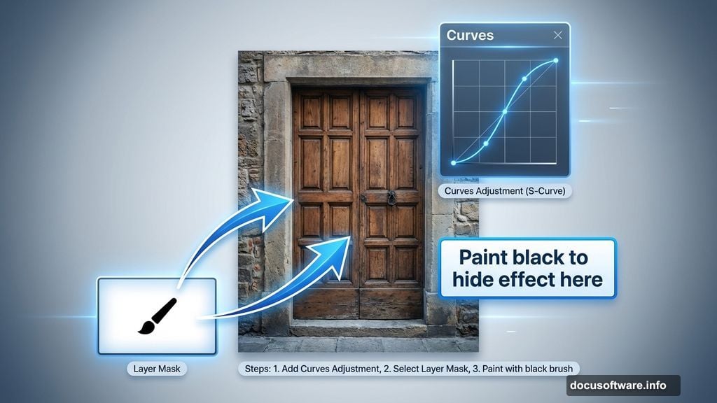 Use Curves adjustment layer and mask to create depth