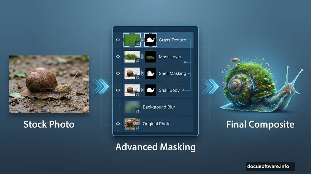 Combine stock photos using advanced masking in Photoshop layers