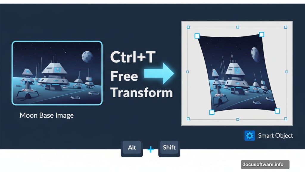 Transform moon photo and convert to Smart Object for quality