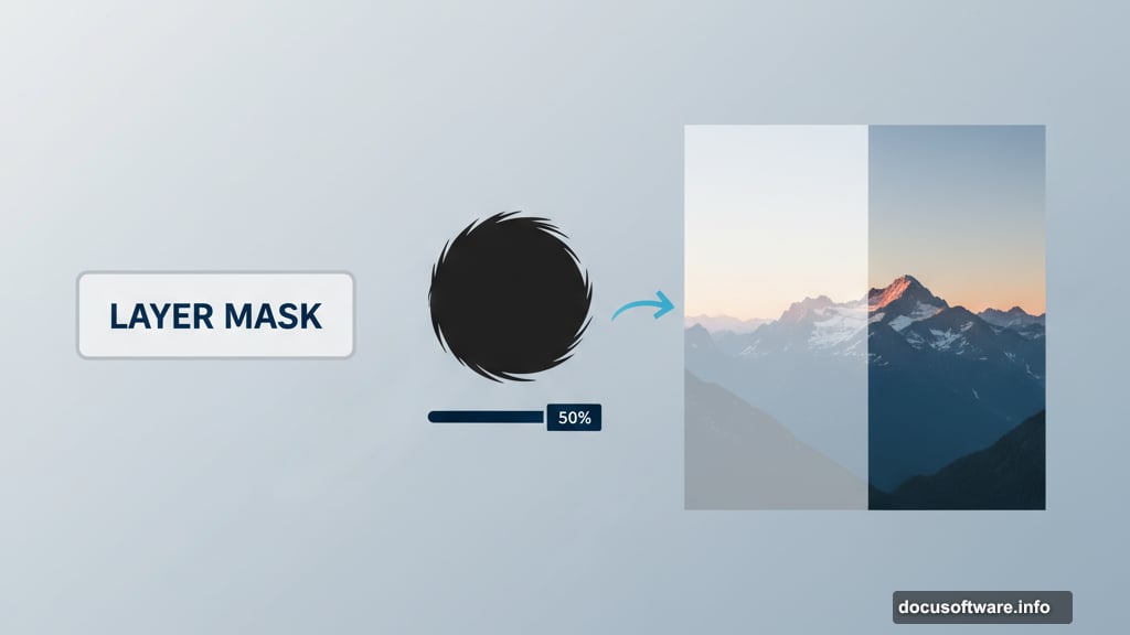 Layer masking with brush tool erases landscape areas smoothly