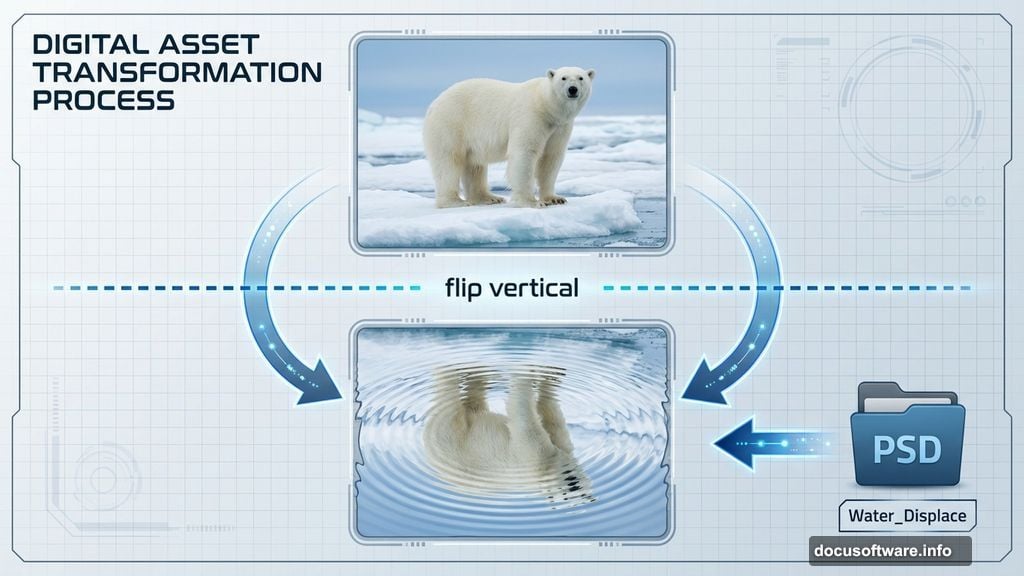 Displacement map creates realistic water reflection with rippled distortion effect