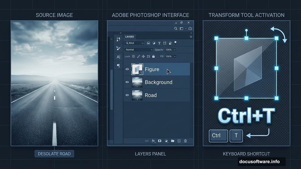 Photoshop layer organization and Transform tool for photo manipulation