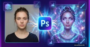 Portrait photo transformation from ordinary to mystical using Photoshop magic