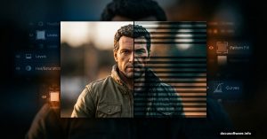 Portrait split showing original photo versus Bourne Legacy stripe effect
