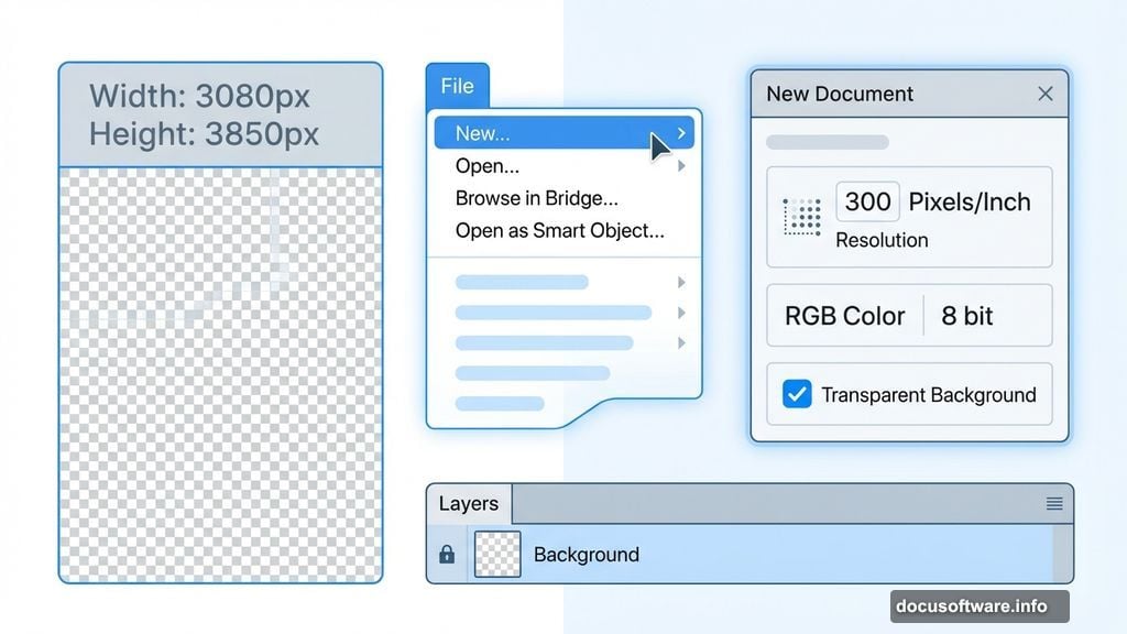 Create new file with correct document settings and transparent background