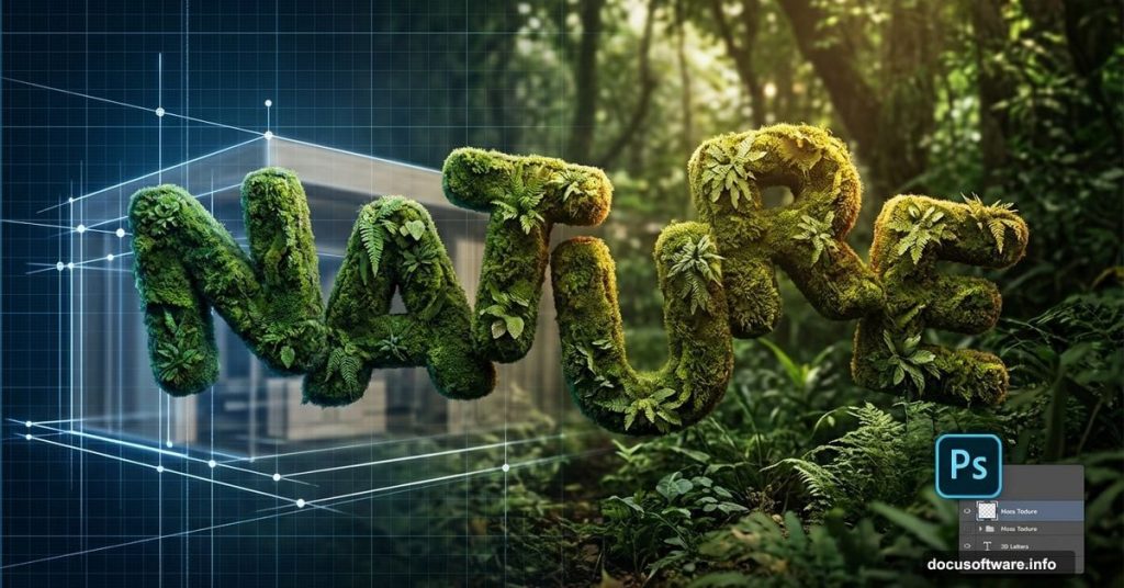 3D nature typography with organic textures in Photoshop tutorial