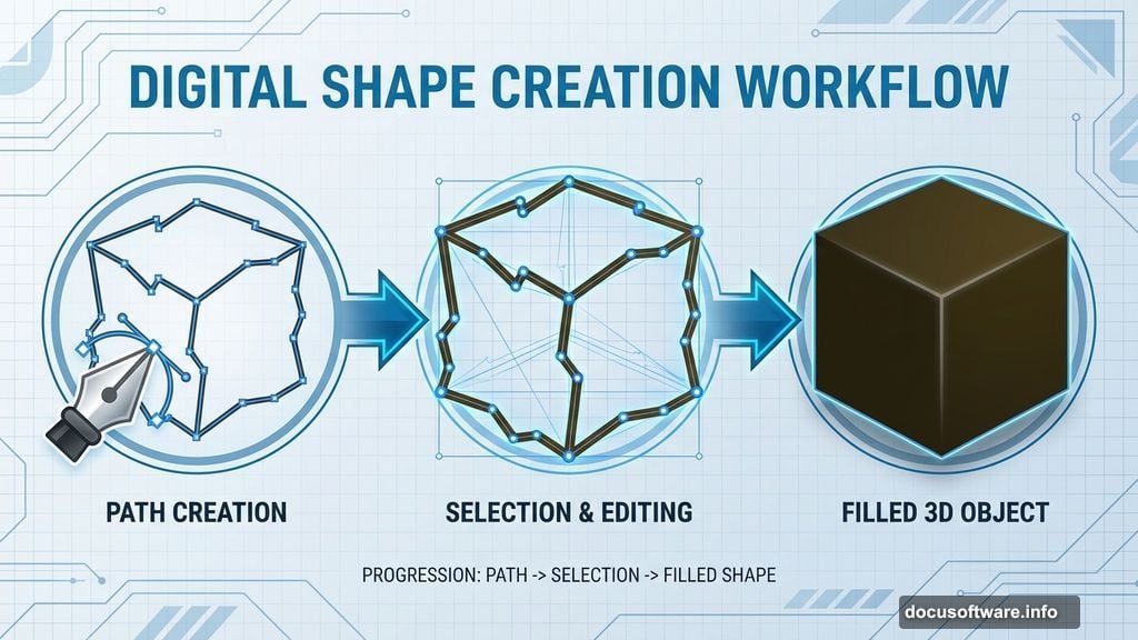 Pen Tool creates cube structure converted to selection and filled