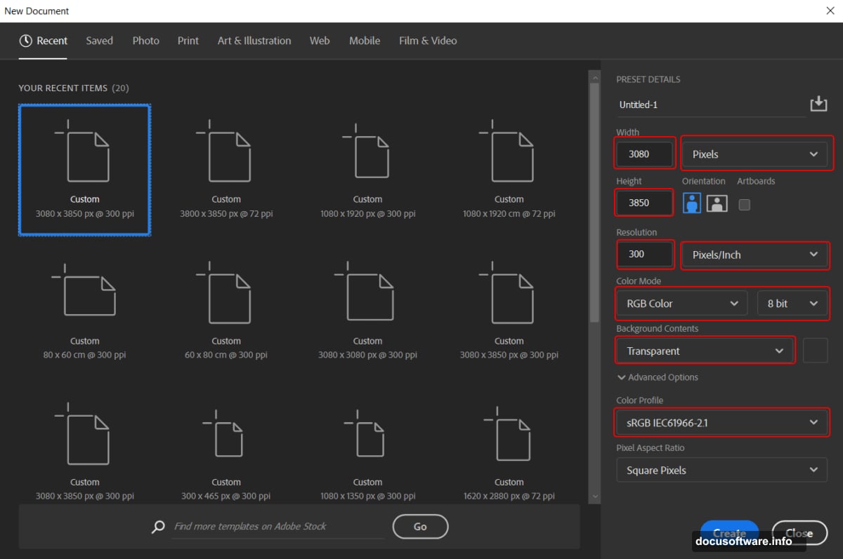 Canvas setup with portrait orientation at 300 PPI resolution