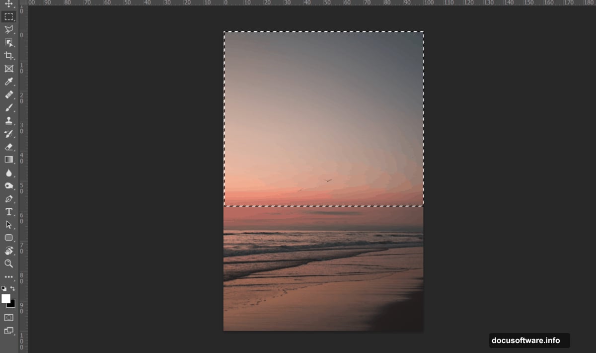 Rectangular Marquee Tool selecting sky portion with Shift constrained